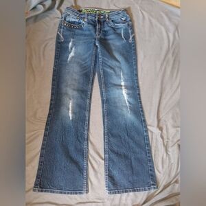 GUC Girls Justice Premium Denim Distressed Bootcut Studded Jeans 12R